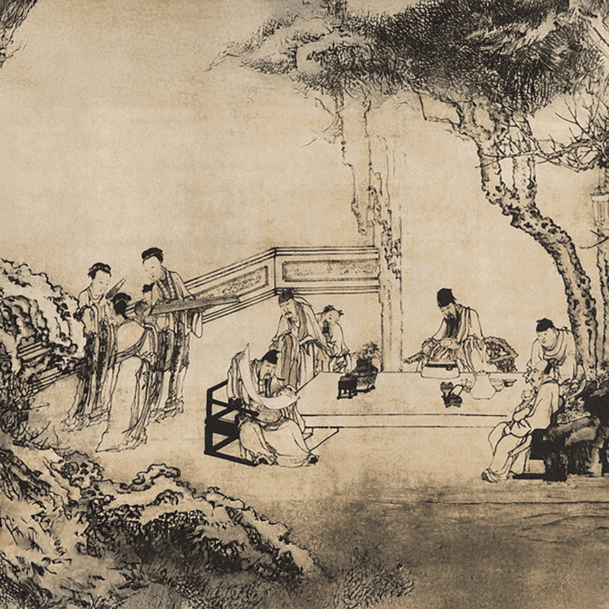 Huang Shen, A Night Banquet at Peach and Plum Garden in Spring, before 1772. Public domain. Via Wikimedia Commons.