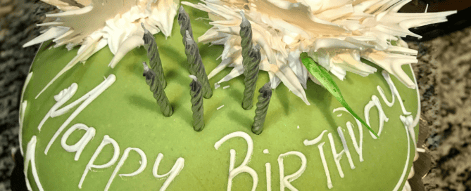 A decorative birthday cake